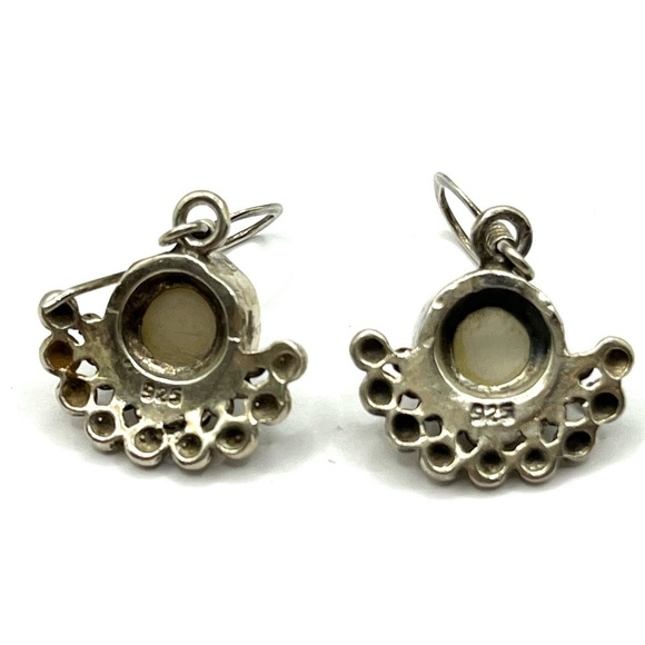Dangle Pearl Earrings Sterling Silver 925  Fan Style with Center Faux Pearl VTG - Picture 6 of 8